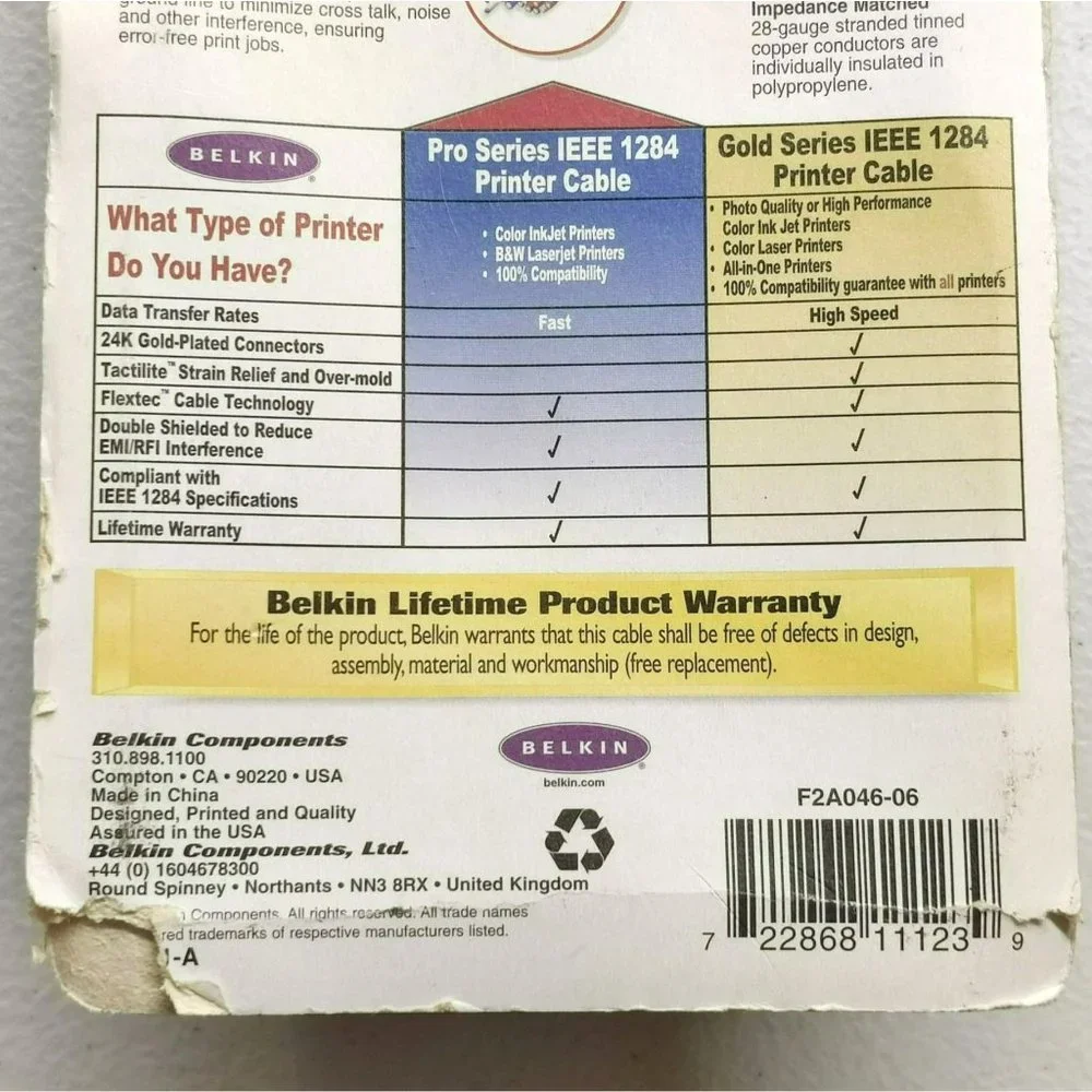 Brand New Sealed Belkin Pro Series IEEE 6' Printer Cable PC Compatible Unopened